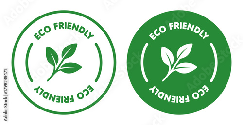 Eco Friendly Label – Green Leaf Icon Badge, Organic Eco Stamp, Natural Product Vector Emblem
