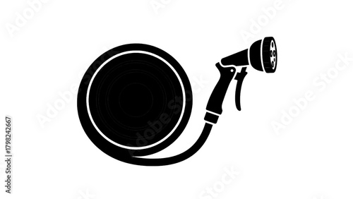 Vector illustration of icon of a coiled garden hose with a spray nozzle, isolated on transparent background on a transparent background