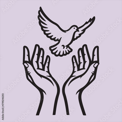 From Bible hand with pigeon line art vector