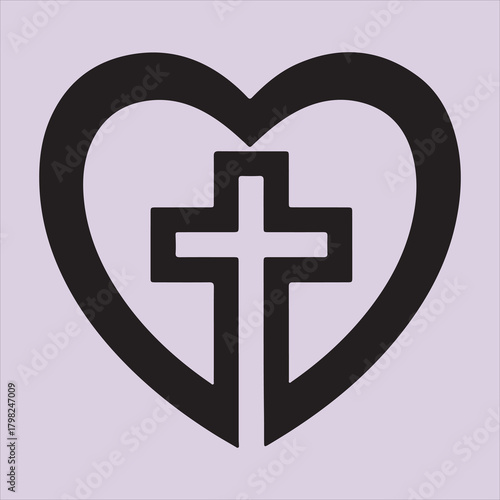 From Bible heart with cross line art vector