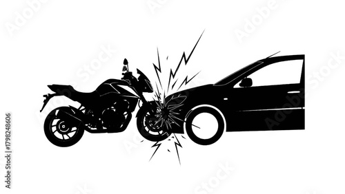Vector illustration of motorcycle and car collision, isolated on transparent background on a transparent background