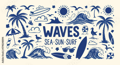 Illustrated vector design with beach and sea theme