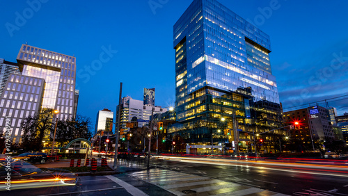 Toronto night scene,  intersection of University Av. and College St., eastbound