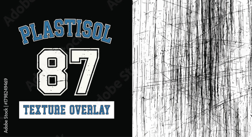 Plastisol texture overlay for creating a distressed, cracked screen print effect. Ideal for vintage t-shirt designs, retro typography, and posters