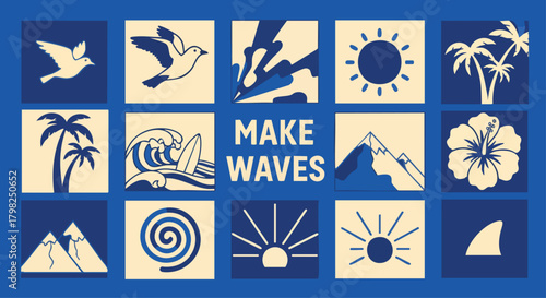 Stylized graphic design with inspirational message 'Make Waves'