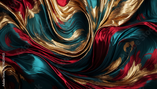 青赤金の布　AI生成素材