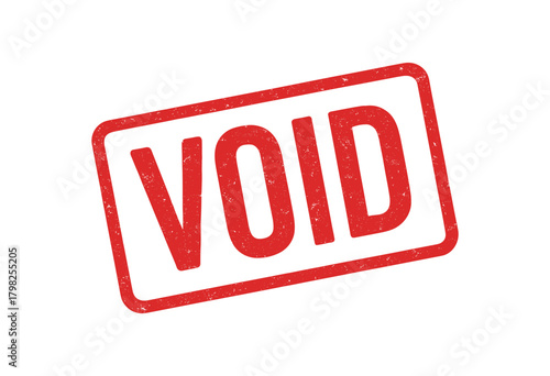 Red rubber stamp text VOID rectangular outline bold capital letters distressed texture rotation isolated on white background vector illustration clean minimal style