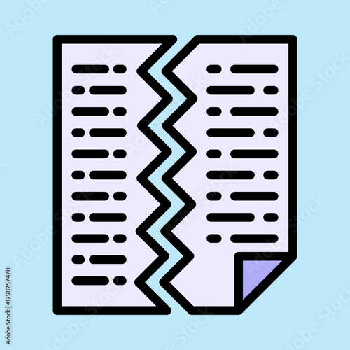 Linear color icon illustrating a Damaged Document, highlighting problems in paperwork with a clear and informative design.