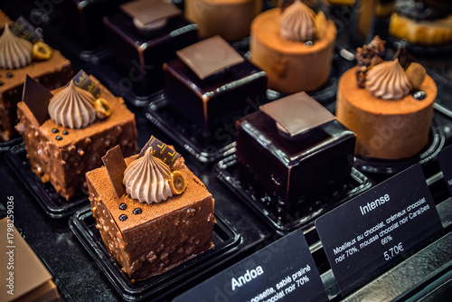Schilderij op canvas Delicate petit four desserts for sale at an artisanal bakery in Nice, France