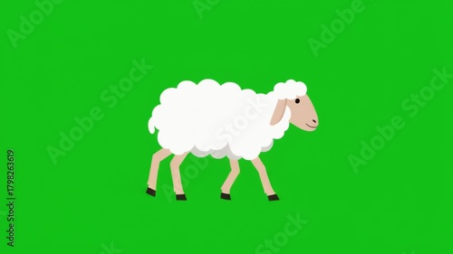 Animated sheep walking across a green screen background in a simple cartoon style illustration 4k animation