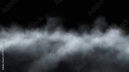 A dark scene featuring a layer of dense white fog or smoke against a black background at the bottom 4k animation