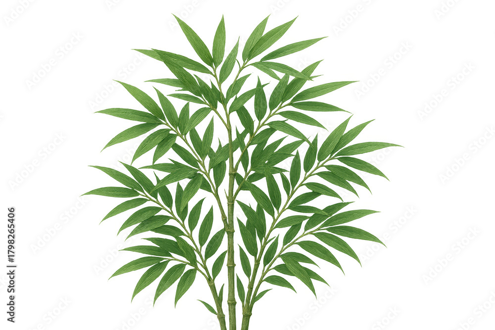 Fototapeta premium Green bamboo plant with lush leaves growing upwards, symbolizing nature, growth, and tranquility, on a transparent background
