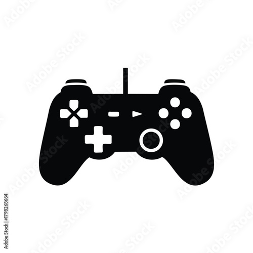 Classic black video game controller with buttons and joystick.