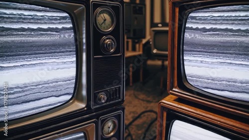 Vintage Television Set Display with Static Noise Background