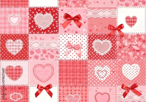 Pink Red Patchwork Valentine Quilt Hearts Lace Bows