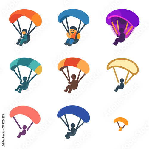 Vibrant parachute icons on colorful gradient background