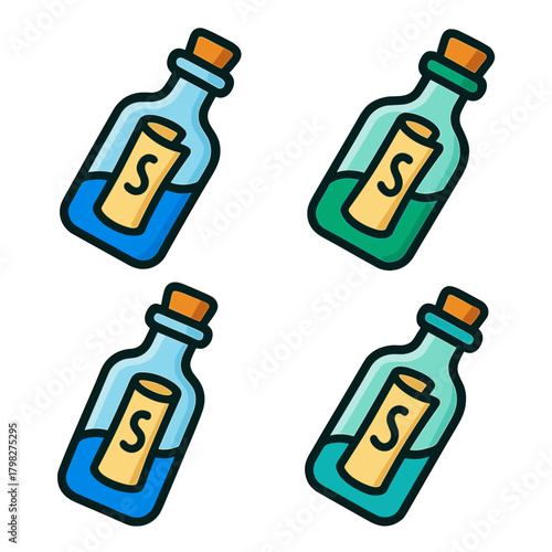 Vibrant bottles with floating message icons on dark background