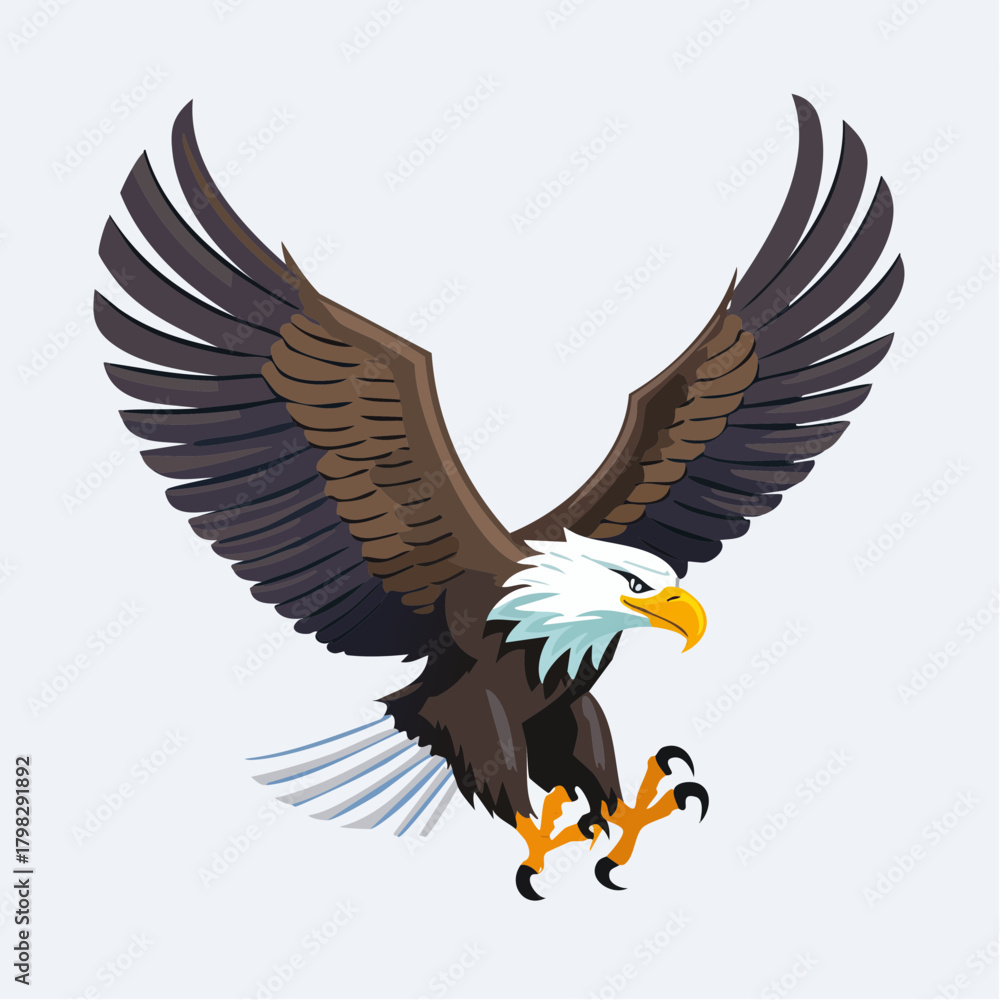 Obraz premium Dynamic Vector Illustration of a Fierce Bald Eagle with Outstretched Wings and Prominent Talons in a Stylized Attack Pose