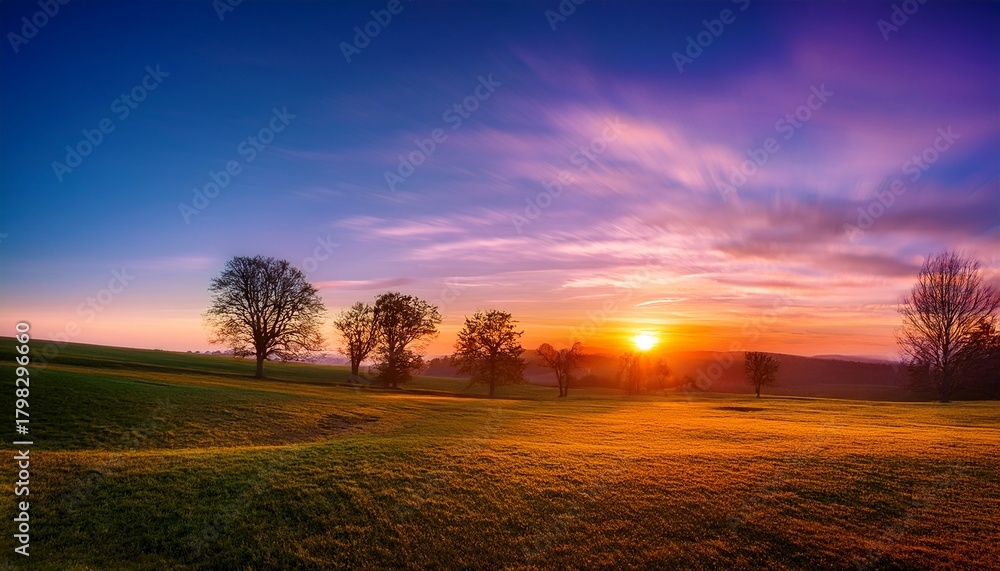 Fototapeta premium Colorful Abstract Landscape With Blurred Trees At Sunrise Or Sunset