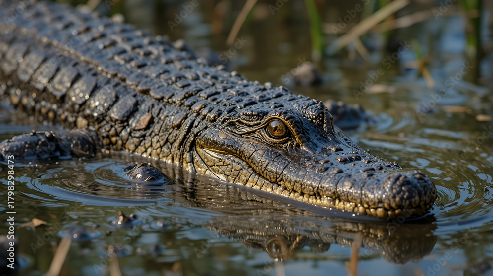 Obraz premium close up of of american alligator swimming in the marsh at san bernard national wildlife refuge near brazoria, on the gulf coast of texas
