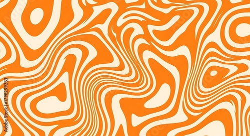 Fluid forms retro design, an orange and cream wavy pattern effect
