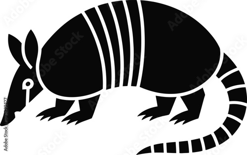 Black silhouette of an armadillo on white background banner