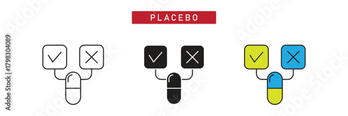 Placebo Effect Icon. Capsule with Positive and Negative Outcome for Clinical Trial Control.