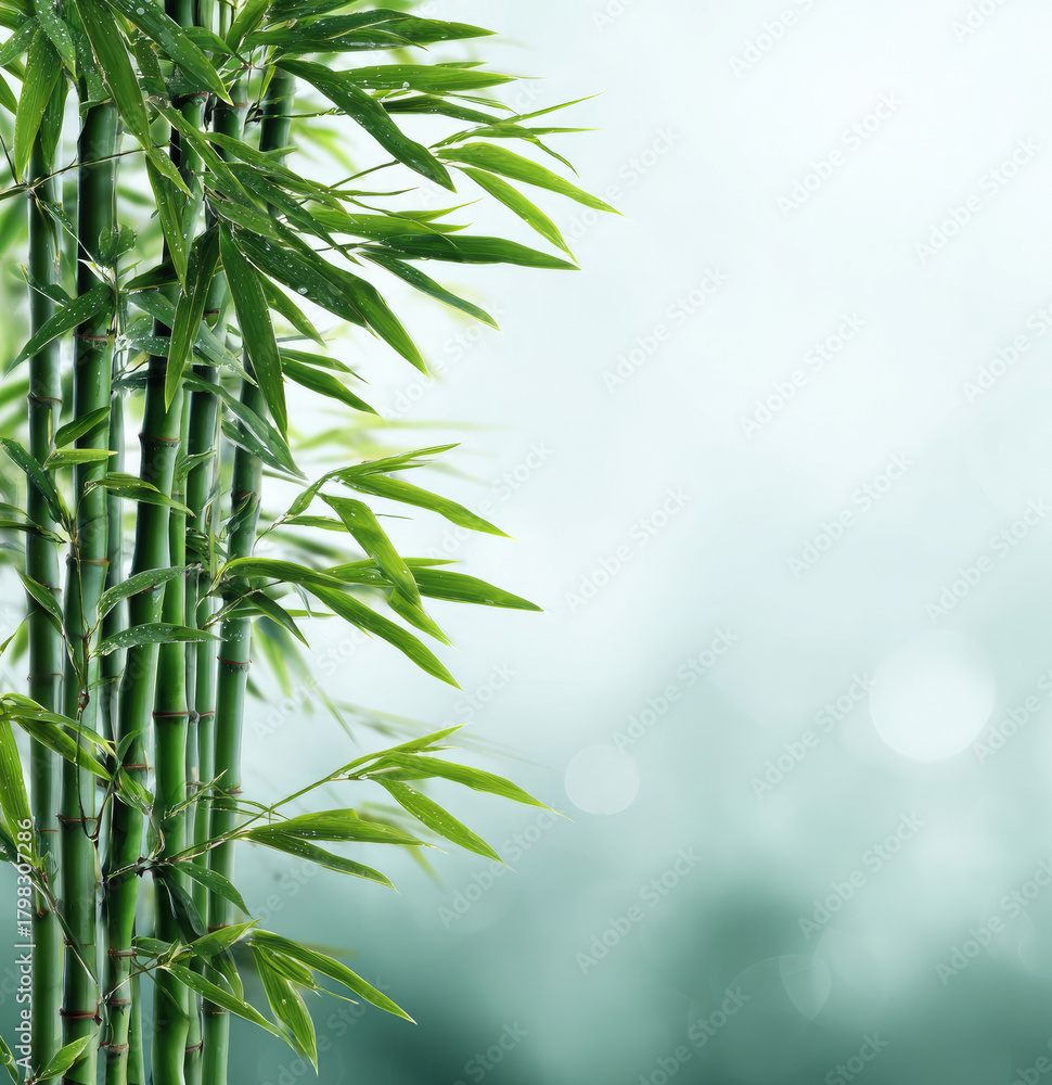 Naklejka premium Lush Green Bamboo Stalks with Soft Background