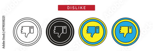 Dislike Button Icon. Thumbs Down Gesture in Circle for Negative Feedback and Disapproval.
