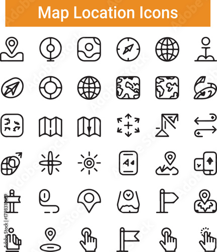 Map pin line icon set. Location, push pin, map marker,
