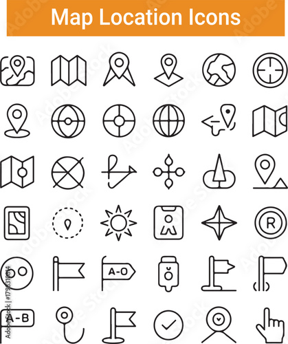 Location pin map line icon set. Compass, map, distance, direction minimal vector illustration.
