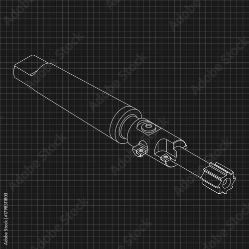Mechanical engineering drawings. Tap tools, borer. Technical Design. Cover. Blueprint. Step Cutting Tool with Countersinking Function. Technical 3D Vector Illustration