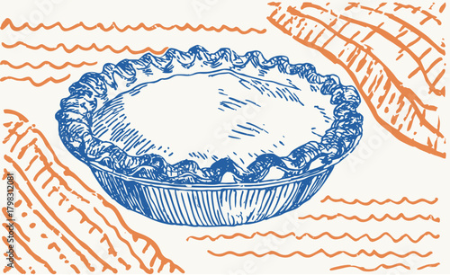Rustic hand drawn pie illustration with vintage sketch details