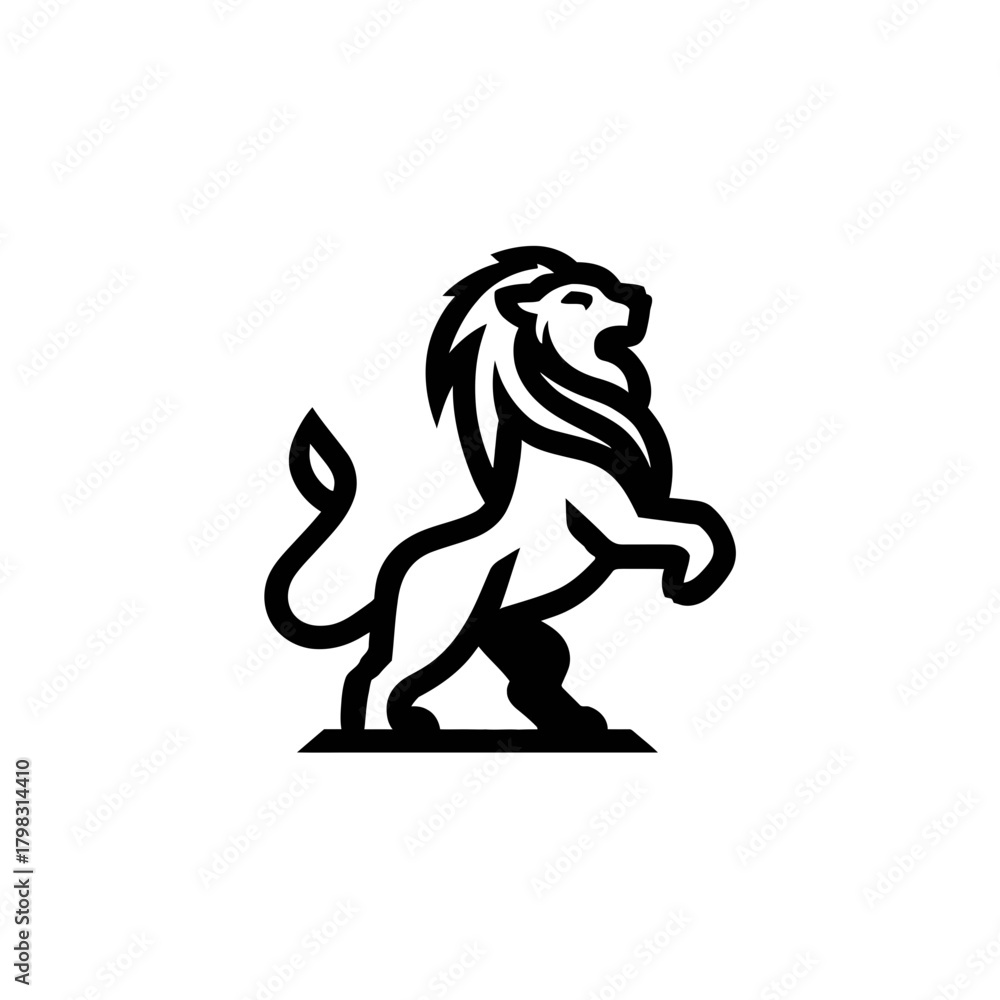 Fototapeta premium Stylized Rearing Lion Vector Illustration with Roaring Mane, Powerful Emblem for Branding and Design