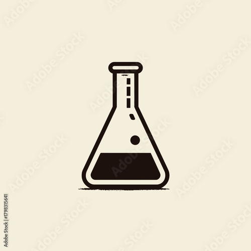 Minimalist conical flask icon with liquid and bubble, ideal for science, chemistry, laboratory research, and experiments.