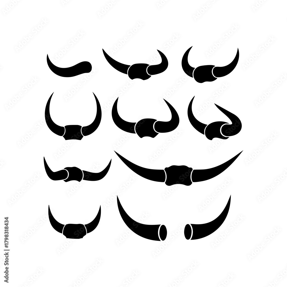 Obraz premium Collection of different bull horn shapes and styles isolated on