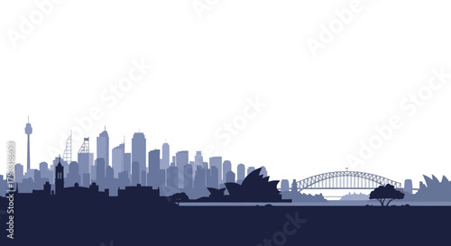 Silhouette of a city skyline featuring iconic landmarks and architectural structures.