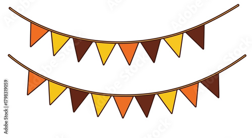 Festive bunting decoration with triangle flags in autumnal colors for seasonal celebrations