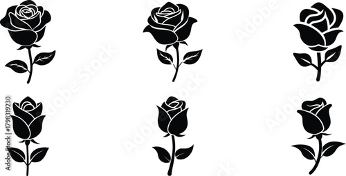 Elegant Floral Silhouettes: A sophisticated collection of black rose silhouettes against a clean background, symbolizing beauty, grace, and timelessness.