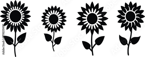 Sunflower Silhouettes: A graphic array of stylized sunflowers, capturing their iconic forms and intricate petal arrangements in a striking monochrome.