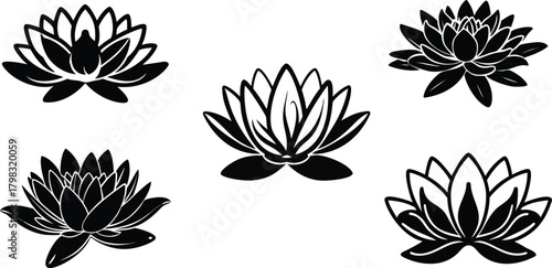 Lotus Collection: A captivating collection of lotus flower silhouettes, each showcasing unique petal arrangements and intricate details, celebrating the elegance and symbolism of these aquatic blooms.