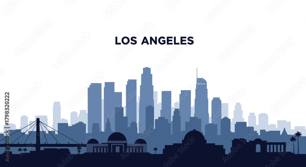 Naklejka premium Los Angeles skyline silhouette with buildings and bridge.