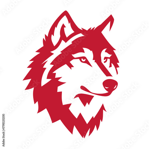 Powerful red wolf head profile illustration, fierce wild animal graphic vector artwork on white background, strength symbol