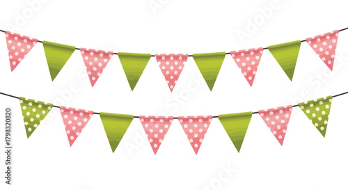 Festive Bunting Decoration with Pink and Green Polka Dots