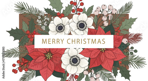 Festive Christmas Flower Arrangement Illustration for Holiday Greetings