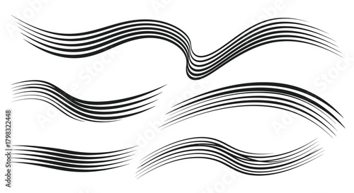 Set of wavy, curved, flowing speed lines
