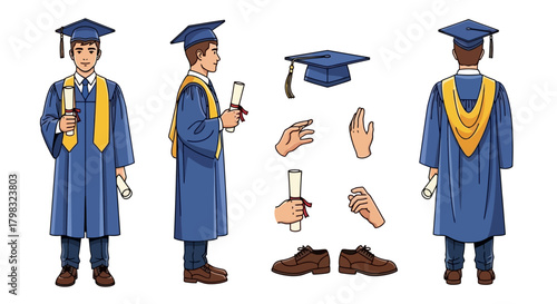 Graduation Illustration Celebrating Academic Achievement with Vector Elements
