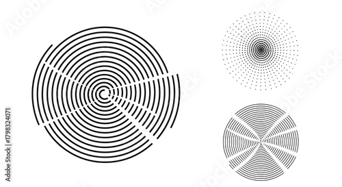 Abstract Circular Designs Concentric Rings, Dots, and Segments