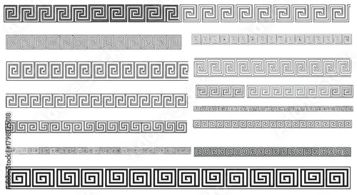 Ancient Greek Border Patterns Decorative Frieze Motifs in Monochrome