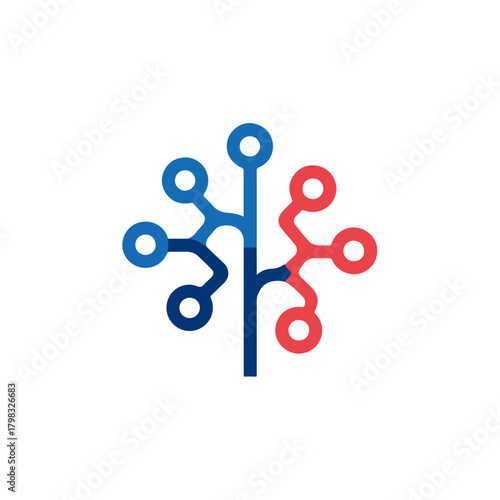 Abstract Circuit Board Design with Blue and Red Elements